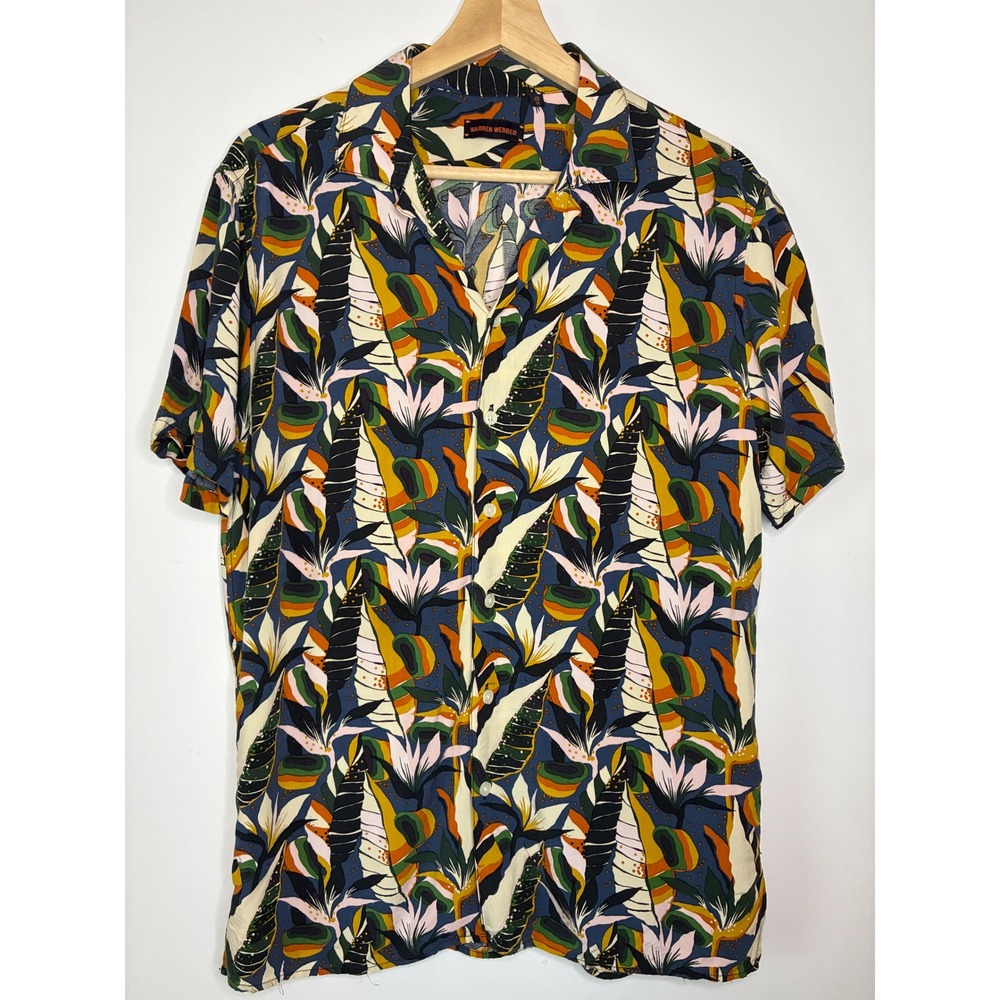 Warren Webber Shirt Mens 40M Multi Color Tropical Floral Viscose Button Down